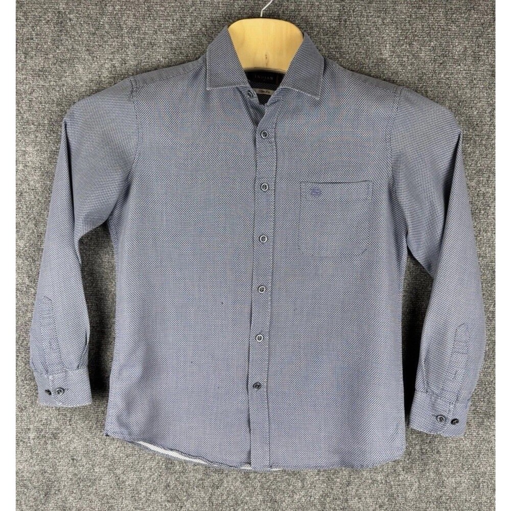 INDIAN Mens 95 Slim Fit Blue White Geometric Dress Shirt Korean Micro Check